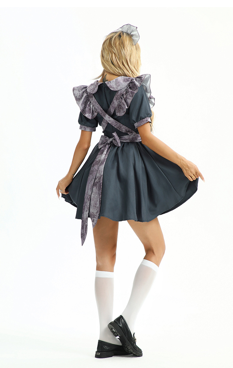 2026 Womens Gothic Maid Halloween Costume - Carnival Party Retro Witch Dress